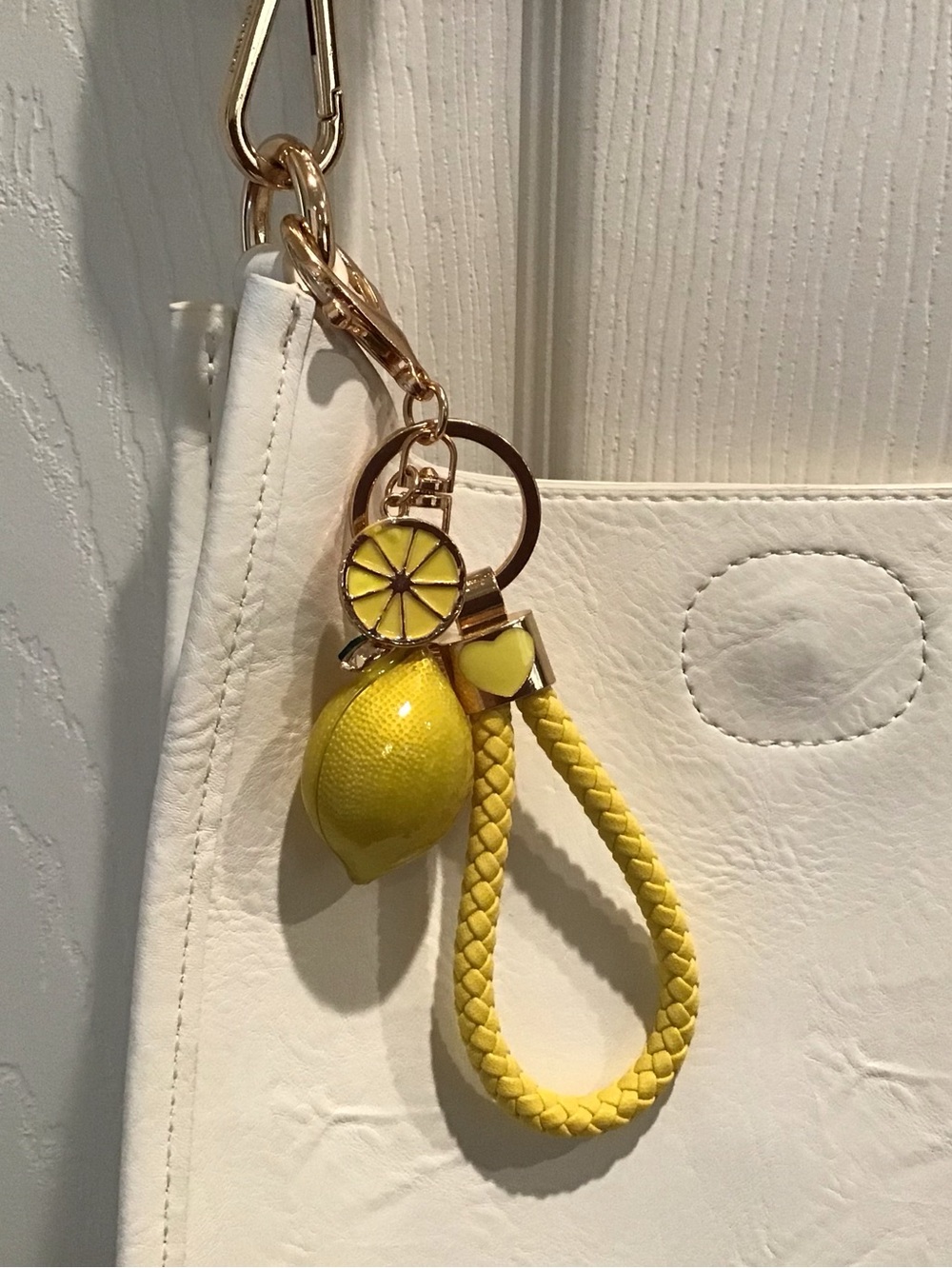 Yellow Lemon Charm Keychain Wristlet - Women Accessories